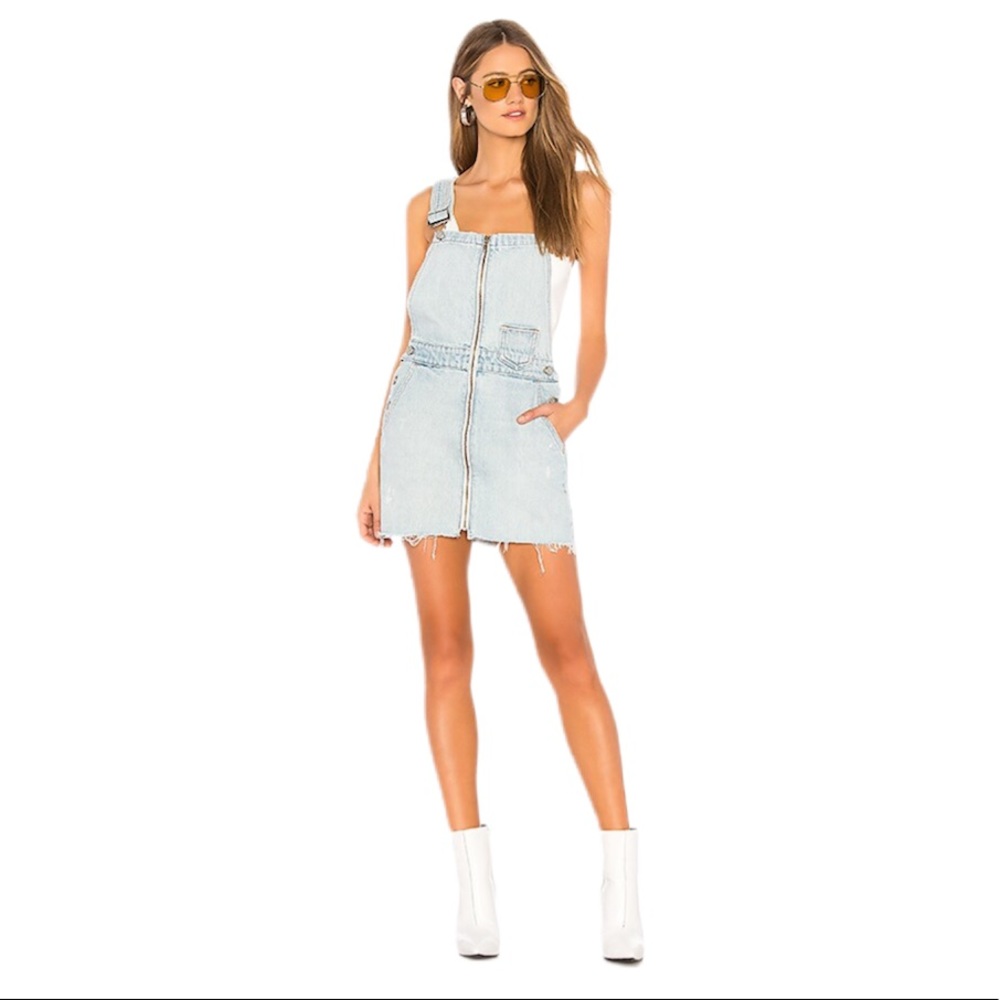 Lovers + Friends Denim Zip Dress Overall Bibs XS